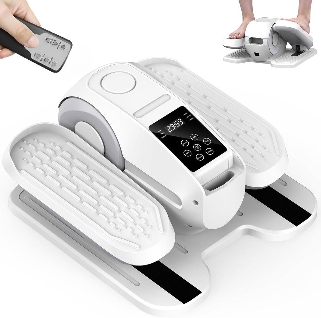 Under Desk Elliptical Exercise Machine, Elliptical Leg Exerciser as Seen on TV, 12 Speeds Leg Exerciser While Sitting for Seniors, Portable Electric Seated Foot Pedal Exerciser for Home Office (White)