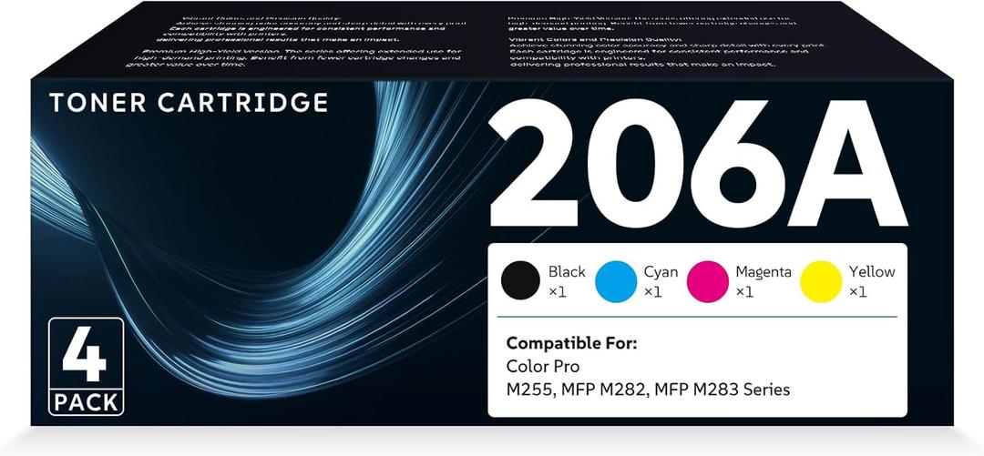 206A Toner Cartridges Compatible Replacement for HP Color Pro MFP M283fdw M283cdw M283fdn M282nw Pro M255dw Printer | W2110A W2111A W2112A W2113A 4-Pack