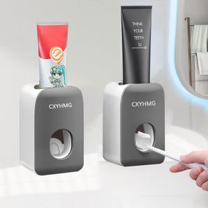 Automatic Toothpaste Dispenser for Kids, 2 PCS Toothpaste Squeezer for Kids & Family Shower Decor, is Wall Mounted Bathroom Accessories Organizer (Black, 2PCS)