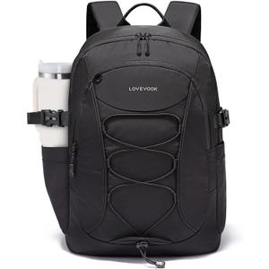 LOVEVOOK Mens Backpack with Giant Tumbler Holder Pocket,17 Inch Everyday Laptop Backpack Commuter Travel Work Computer Bag for Women,Waterproof Hiking College Teacher Back Pack Casual Daypack,Black