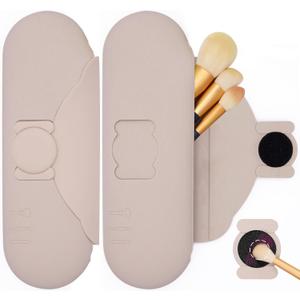 Silicone Makeup Brush Holder with Cleaning Pad - Travel Brush Organizer Case, Magnetic Closure Waterproof Cosmetic Bag for Easy Storage & On-the-Go Cleaning (9.05 Inch) (Khaki) Silicone Makeup Brush Holder with Cleaning Pad - Travel Brush Organizer Case, Magnetic Closure Waterproof Cosmetic Bag for Easy Storage & On-the-Go Cleaning (9.05 Inch) (Khaki)