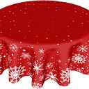 Christmas Round Tablecloth 60 Inch, Merry Christmas Snowflake Round Table Cloth Outdoor Waterproof Christmas Tablecloths Red Xmas Cover Holiday Tabletop Decoration for Kitchen Home Party Dining