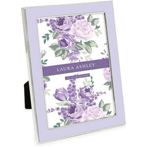 Laura Ashley 4x6 Lavender Enamel Picture Frame, Silver Metal Edge with Easel, for Countertop, Counterspace, Tabletop Display, Bookshelf, Desk, Wall Dcor, Photo Gallery (4x6, Lavender W/Silver)