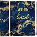 LevvArts Inspirational Wall Art Stay Positive Work Hard Make It Happen Office Wall Decor Motivaional Encouraging Canvas Prints Blue and Gold Pictures Decoration (Blue)
