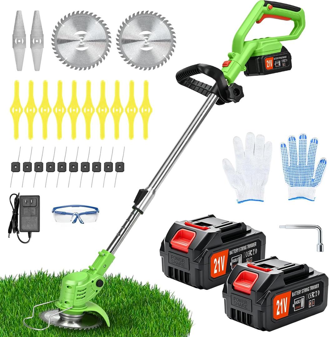 21V Cordless String Trimmer Weed Wacker with 2x4.0Ah Batteries and Charger, 4-in-1 Lawn Edger Adjustable Telescoping Pole Lightweight for Yard Garden, 42 inches