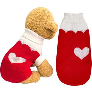 Topbuti Pet Dog Knitted Sweaters Knitwear Turtleneck Pajamas Soft Winter Warm Puppy Valentine Clothing Christmas Clothes Heart Doggie Apparel for Cats Dogs (S)