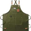 Chef Apron for Men Women Canvas Aprons with 3 Pockets Cross Back Resistant Work Apron for Cooking (Green)