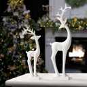 Resin Christmas Reindeer Figurines: 2pcs White Christmas Deer Statues, Elegant Accent Winter Deer Table Ornaments, Classic Gifts Xmas Decorations for The Home