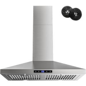 FIREGAS Range Hood 30 inch, Wall Mount Kitchen Hood in Stainless Steel With Ducted/Ductless Convertible, Stove Vent Hood with Permanent Filters, 3 Speed Exhaust Fan, LED Lights, Touch Control