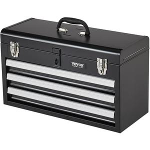 VEVOR Metal Tool Box, 20.5-inch, Portable Metal Tool Box with 3 Drawers, Small Tool Chest with EVA Liners, Ball Bearing Slide Drawers Locking & Powder Coated Finish, Multi-Function Tool Organizer