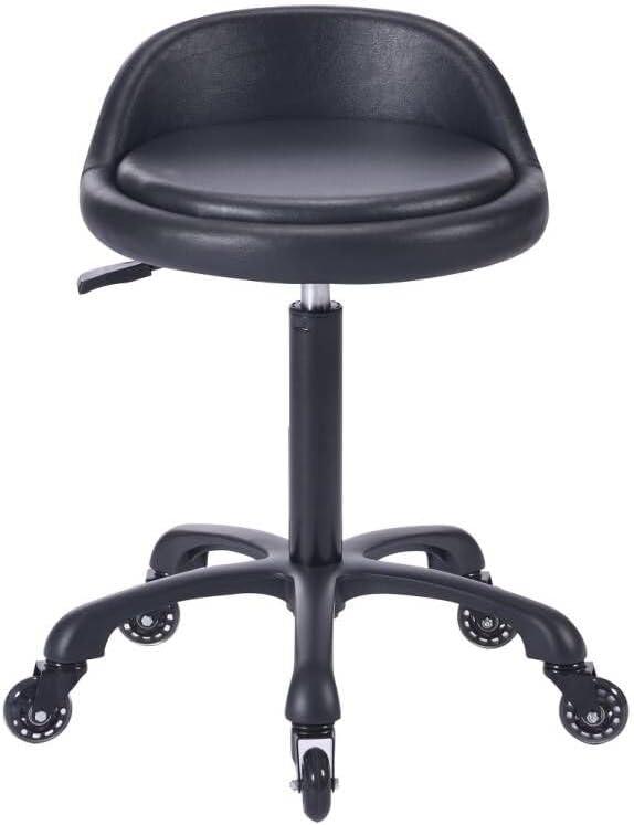 Rolling Salon Stool Chair with Back Support Hydaulic Height Adjustable on Swivel Wheels Heavy Duty for Hair Cutting Esthetician Tatto Beauty Spa Bar Lab Clinic Kitchen Office Home (Black)