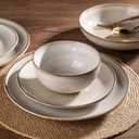 AmorArc Stoneware Dinnerware Sets for 8, 24 Pieces Handpainted Ceramic Plates and Bowls Set, Scratch Resistant Dishes Set, Dishwasher & Microwave Safe, Cappuccino