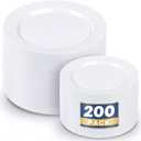 WDF 200pcs White Plastic Plates Disposable - Heavy Duty Plastic Plates for Party - Include 100 x 10 Dinner Plate and 100 x 7 Dessert/Cake Plate - Ideal for Weddings/Parties/Events