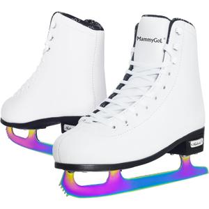 MammyGol Classic Ice Figure Skates for Womens/Misses/Girls Lace up with Vacuum Plating Steel Blade Light Support Ice Figure Skates in White Color Size 6