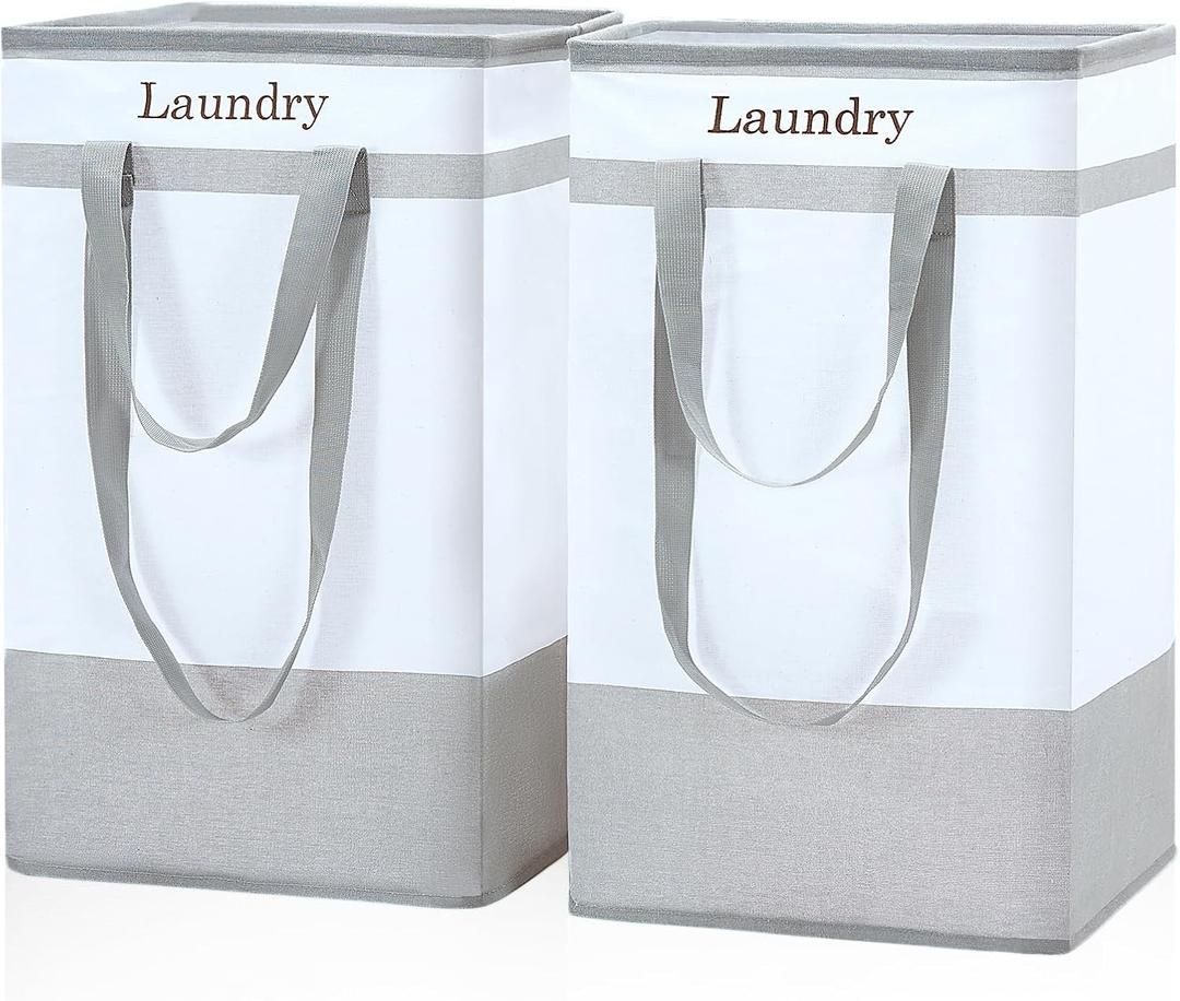 FairyHaus Laundry Basket 100L, 2Pack Laundry Hamper with Easy Carry Handles, Collapsible Laundry Baskets Hampers for Bathroom Clothes Storage Grey (Gray)