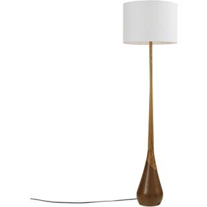 GLOBE Electric Novogratz x Harrington 65" Floor Lamp, 2-Tone Faux Wood Base, White Fabric Shade, Socket Rotary Switch 67225