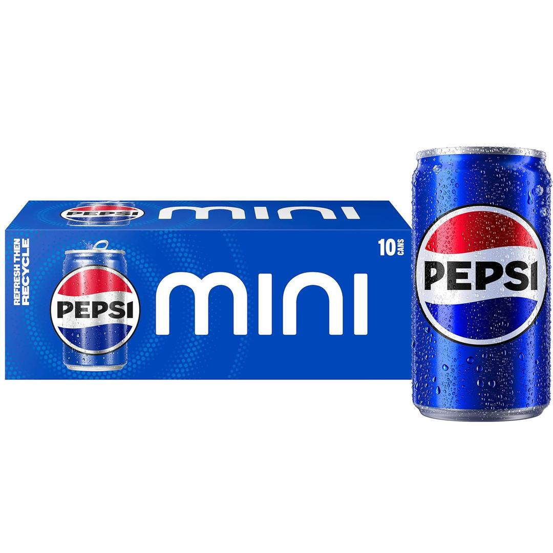 Pepsi Soda, 7.5 Ounce Mini Cans, (10 Pack) (Packaging May Vary) (EXP 03/08/27)