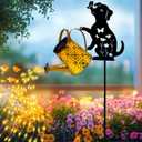 Solar Lights Outdoor Decorative, Watering Can with Cascading Lights, with Dog Silhouette Garden Stakes, Gifts for Mom Women, Waterproof Metal Garden Decor for Yard Art, Outside(1 Pack)