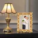 Beciway 2-Pack 4x6 Vintage Jeweled Picture Frames with Rhinestones Horizontal & Vertical Display Decorative Photo Frames for Wedding, Tabletop, or Shelf Elegant Gift for Loved Ones (Gold)