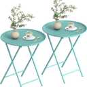 Garden 4 you Folding TV Tray Table, Metal Round Side Table, Green Dinner Table with Metal Frame, Modern Outdoor Tray Table for Living Room, Bedroom, Patio & Small Spaces, 2 Packs