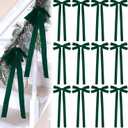 12 Pcs Green Velvet Christmas Bow 10 x 24inch Extra Large Christmas Bow with Extra Long Tail Neutral Holiday Decor Velvet Ribbon Bows for Xmas Garland Fireplace Stairs Mirror Door