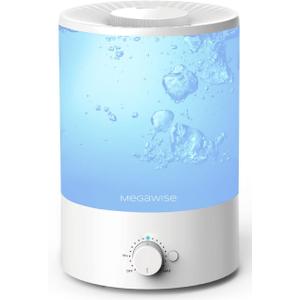 MegaWise Healthy Top-Refill Cool Mist Humidifiers for Bedroom, 24dB Ultrasonic Air Vaporizer with Water Filter for Baby [PP Material], Colorful Night Light,1 Gal Essential Oil Diffuser, Auto Shut Off (3.8 l)