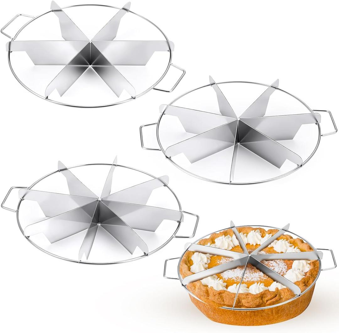 3 Pieces 8-Cut, 7-Cut, and 6-Cut Pie Cutter 10.6 Inches Diameter Stainless Steel Pie Slicer Rust Proof Cake Divider with Side Handle Pie Cutter Press for Commercial Home