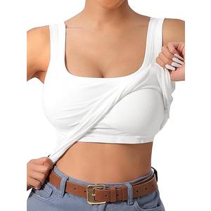 Women's U-Back Tank Top - 3-Pack,Built-in Bra, Removable Pads for Gym, Yoga & Outdoor, Long-Lasting Comfort (White, XL)