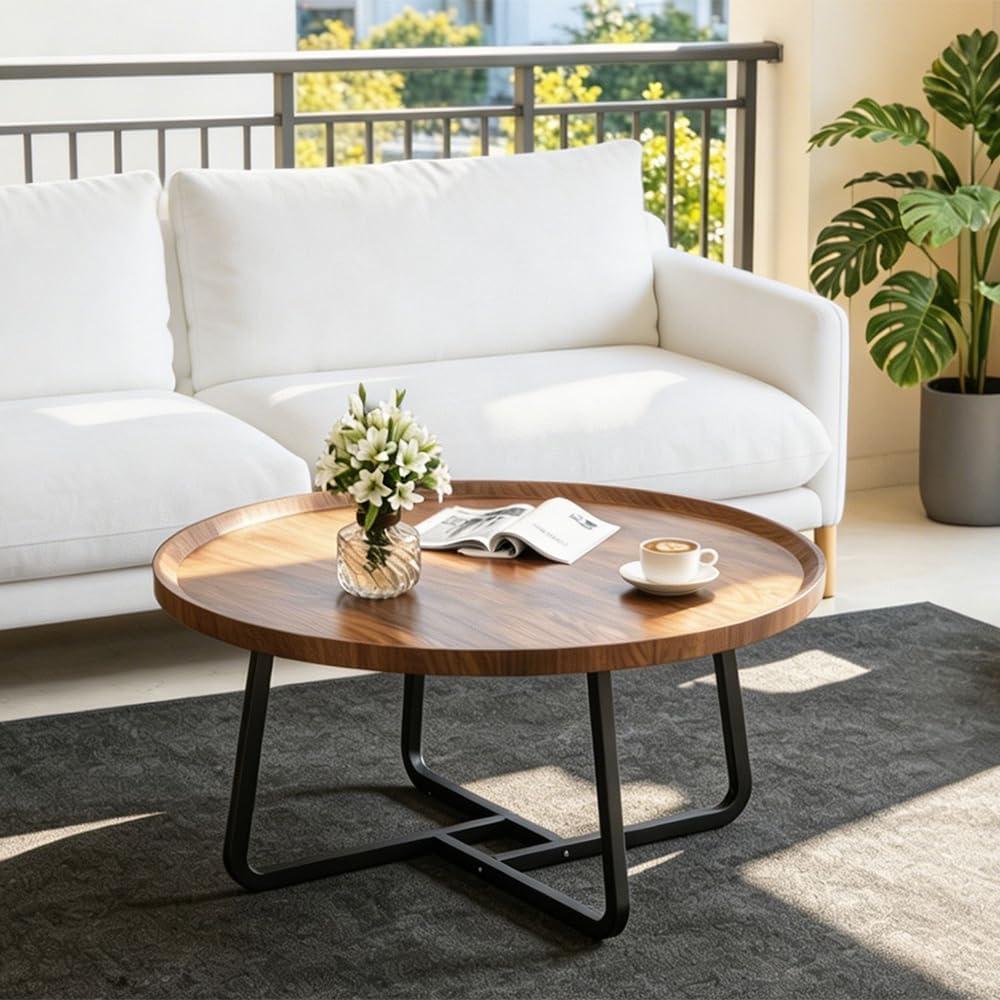 Round Coffee Table, Mid Century Modern Small Table, End Tables Living Room, Coffee Tables for Small Spaces, 20'' Walnut