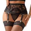 Womens Lace Garter Belts Sexy Garter Belt for Thigh Highs Plus Size Garters Lingerie Suspender Belt with 4 Strap Slip (8-10, 1pcs-black Garter(fish-mouth Clip))
