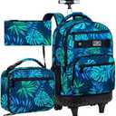 3Pcs Rolling Backpack for Men, 19 Inche Adult Bag with Roller Wheels, Wheeled Bookbag Set for Boys - Green