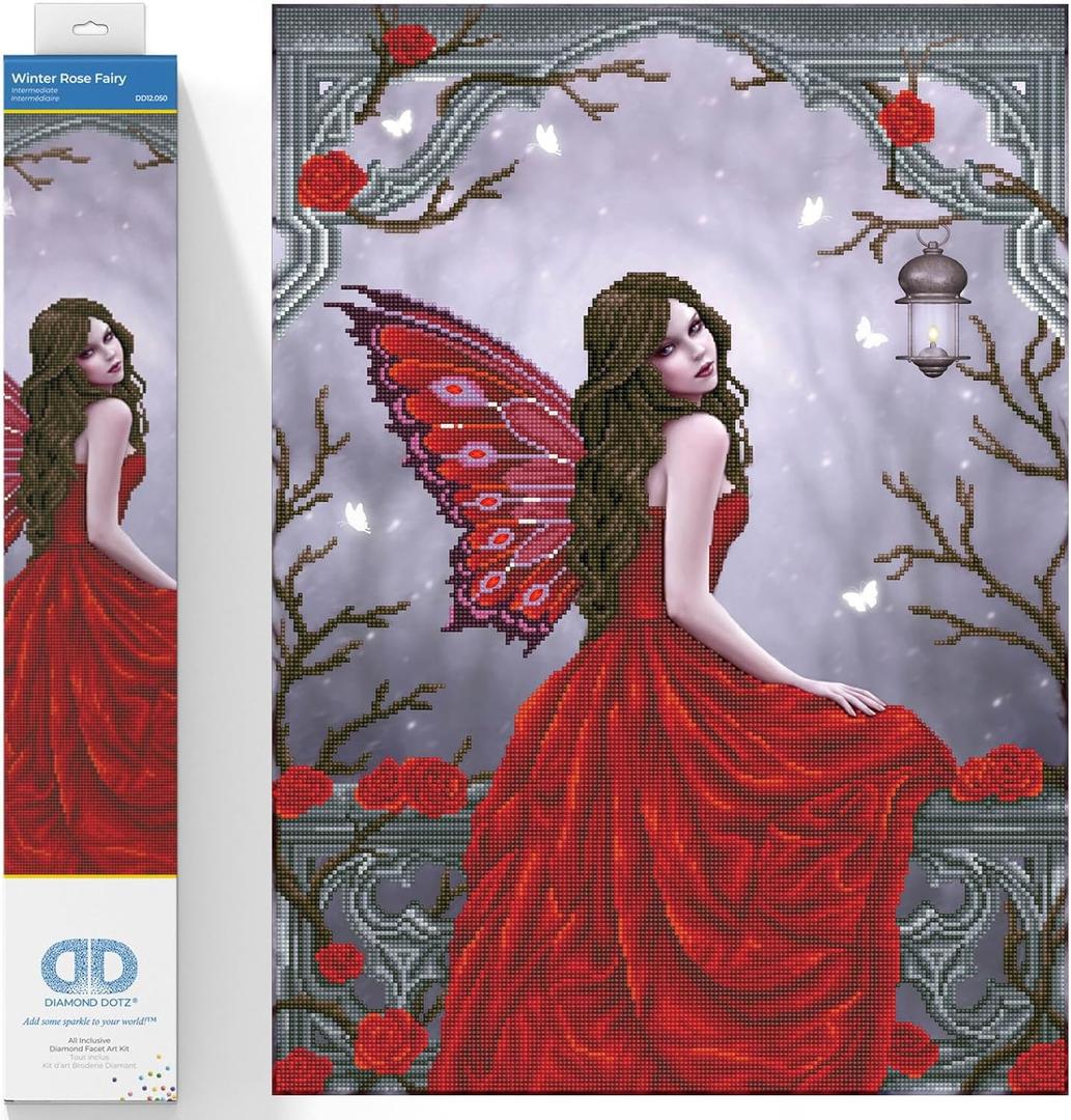DIAMOND DOTZ Winter Rose Fairy Art Kit, Diamond Painting for Adults, 20.5''x26.8''