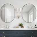ANDY STAR Brushed Nickel Oval Bathroom Mirror, 30x40 Oval Nickle Mirror Pill Shaped in Premium Stainless Steel Metal Frame 1Deep Wall Mounted Horizontal/Vertical