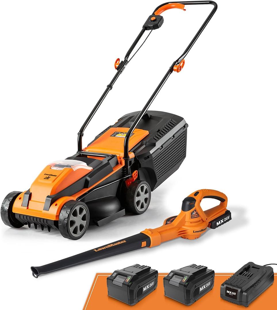 LawnMaster 24VMWBL 24V Max 13-inch Cordless Lawn Mower and Cordless Leaf Blower Combo with 2x4.0Ah Batteries and Charger