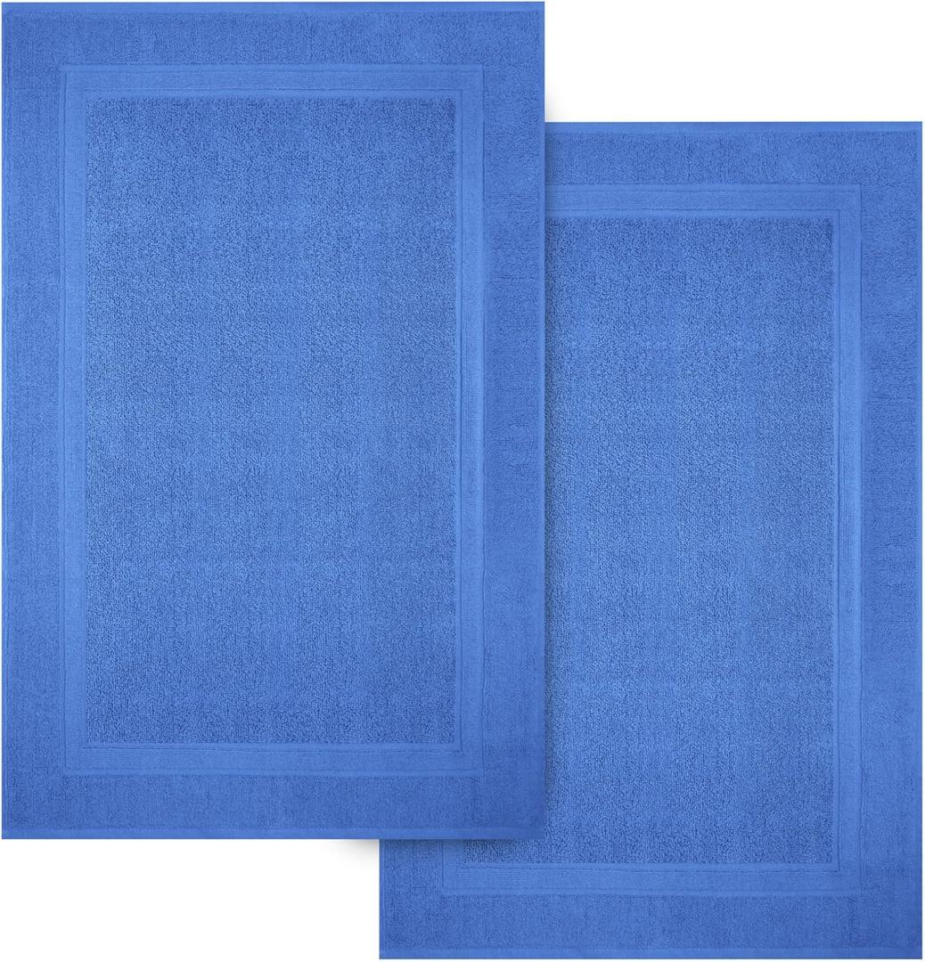 Infinitee Xclusives Premium Cotton Bath Mats for Bathroom  Pack of 2 | 34x22 Inches | Ultra Soft, Super Absorbent, Non-Slip, Machine Washable Mats (Eloquent Blue) [Not a Rug]