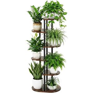 Tiered Plant Stand Indoor, Tall 6 Tier 7 Potted Wooden Plant Shelf for Multiple Flower Plants, Multi Corner Metal Plant Holder Indoor for Patio Garden Patent Design Living Room Balcony Bedroom, Rustic Brown