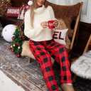 Women's Christmas Fleece Winter Warm Elastic Waist Funny Holiday Xmas Lady Pants Buffalo Plaid with Pocket L