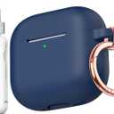 R-fun for AirPods 4th Case Cover with Cleaner Kit,Soft Skin Silicone Case with Rose Gold Keychain, Full Protective Case for Men and Women,Compatible with Apple Latest AirPods 4 2024 CaseNight Blue