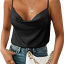 Aoulaydo Women's Spaghetti Straps V Neck Satin Camisole Cowl Neck Cami Tank Top Silk Camisole Sleeveless Blouses (Black) S