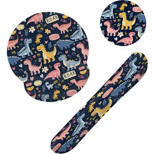 Cute Dinosaur Mouse Pad with Wrist Rest Set, 3-in-1 Wrist Support Mousepad Set, Gaming Mat Pad with Anti-Skid Base,Ergonomic Memory Foam Mouse Pad Set for Women, Office, Typing, Gaming