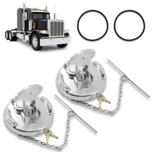 2Pcs 11-04859-100 4" Locking Fuel Tank Cap, Lever Style Aluminum Diesel Fuel Cap Compatible with 1972-2017 Peterbilt 330 379 389 579 587 Trucks Replace 11-04859-200, 572.1015, 600212