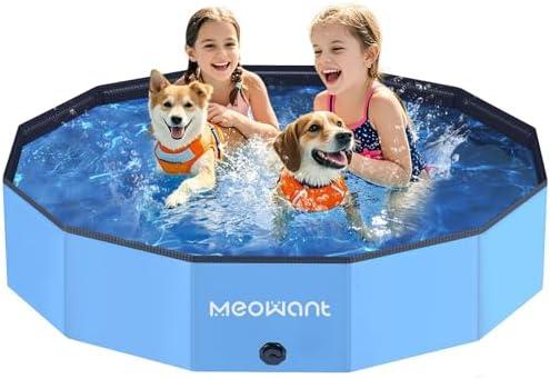 Meowant Foldable Dog Pool, Hard Plastic Dog Swimming Pools for Large Dogs, Collapsible Plastic Kid Pet, Portable Bathing Tub Kiddie Pool for Dogs (XL-63'' × 12'')