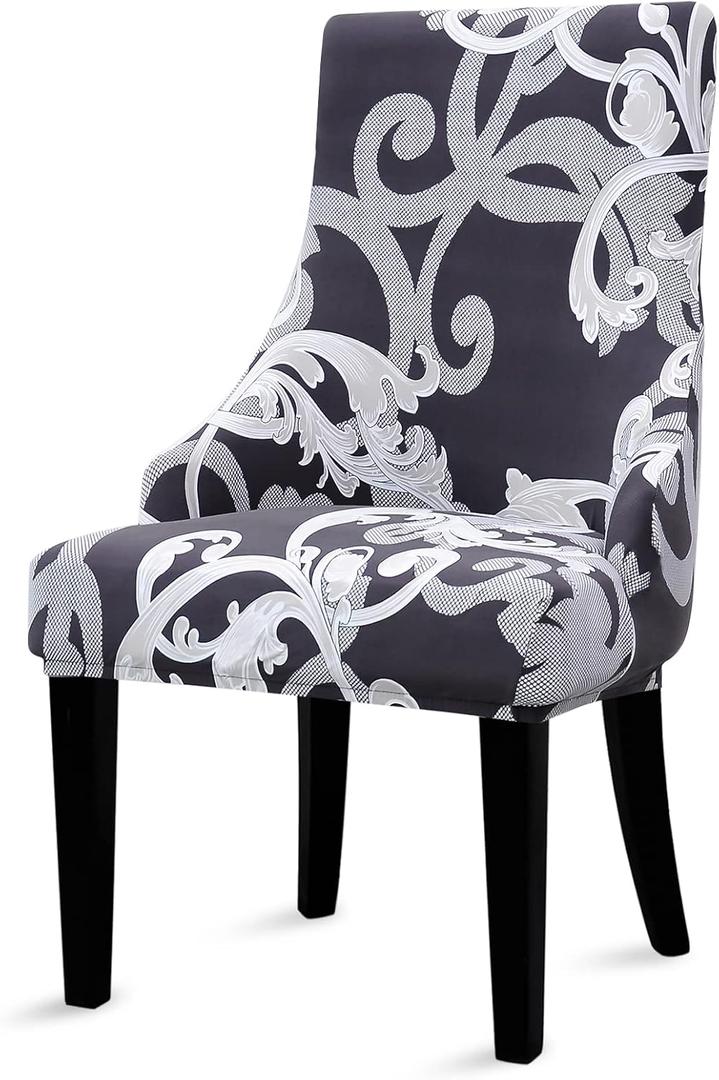 Liykimt Stretch Wingback Side Chair Slipcover-Accent Chair Cover Slipcover with Arm,Washable Upholstered Arm Dining Chair with Nailed Trim Protector for Dining Living Room Set of 1,Black/Gray