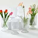 6 Pcs (H:7" W:4") Embossed Flower Vase Pedestal Glass Vase Big Base Thickened Crystal Vintage Vases for Valentines Day Wedding Home Decor Table Centerpiece House Warming Gifts(Clear)