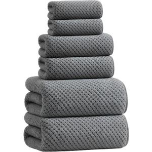 Extra Large Microfiber Bath Towels Set of 6 for Adults, 35″ x 70″, Soft and Super Absorbent, Quick Dry, No Fading and No Lint, Luxury Towel Set for Bathroom, Spa, Gym, Travel - Grey