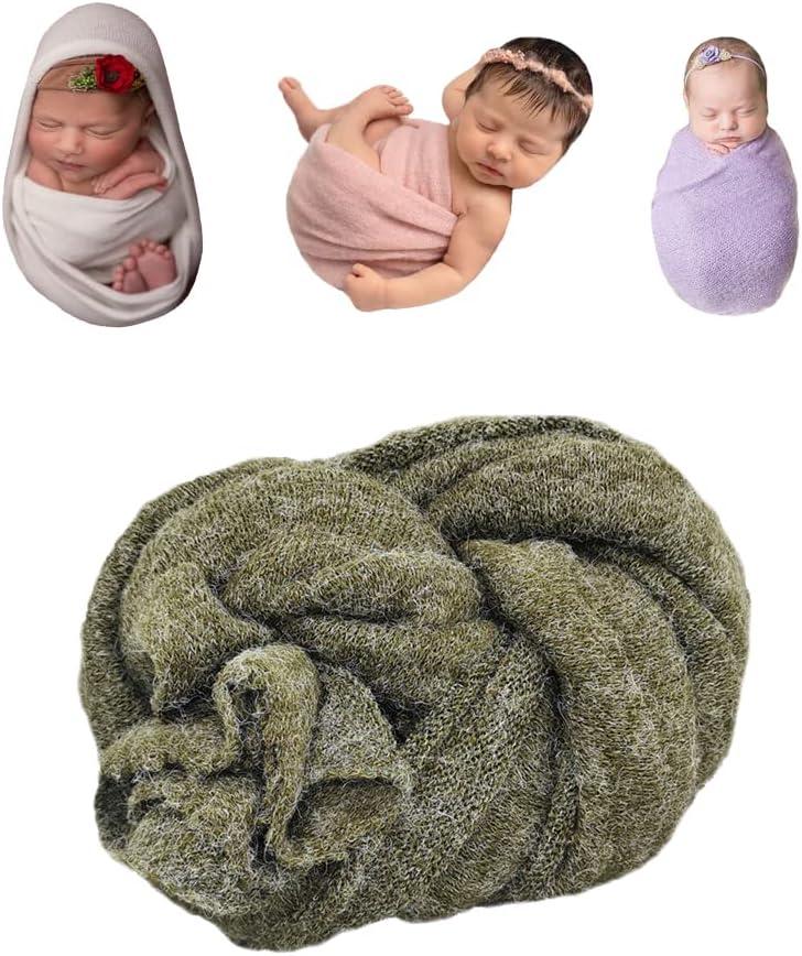 CUTEBBPHOTO Newborn Photography Stretch Wrap Baby Photo Knitted Blanket Photo Shoot Props Swaddle for Boys Girls (Dark Green)