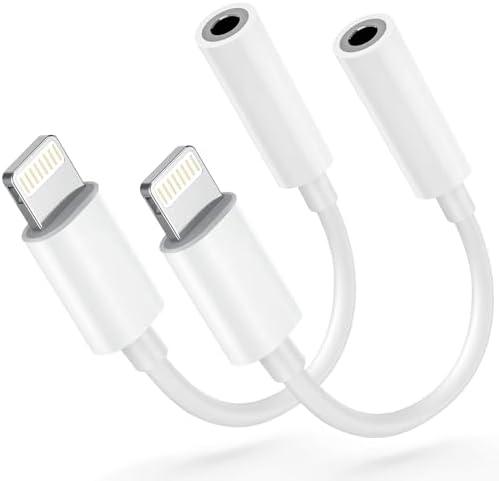 Apple MFi Certified Lightning to 3.5mm Headphone Jack Adapter -Premium Audio Quality & DAC Chip for Music Listening Car, Gym, Home Office, Compatible with iPhone 14/13/12/11/X/8/7 2Pack (White)