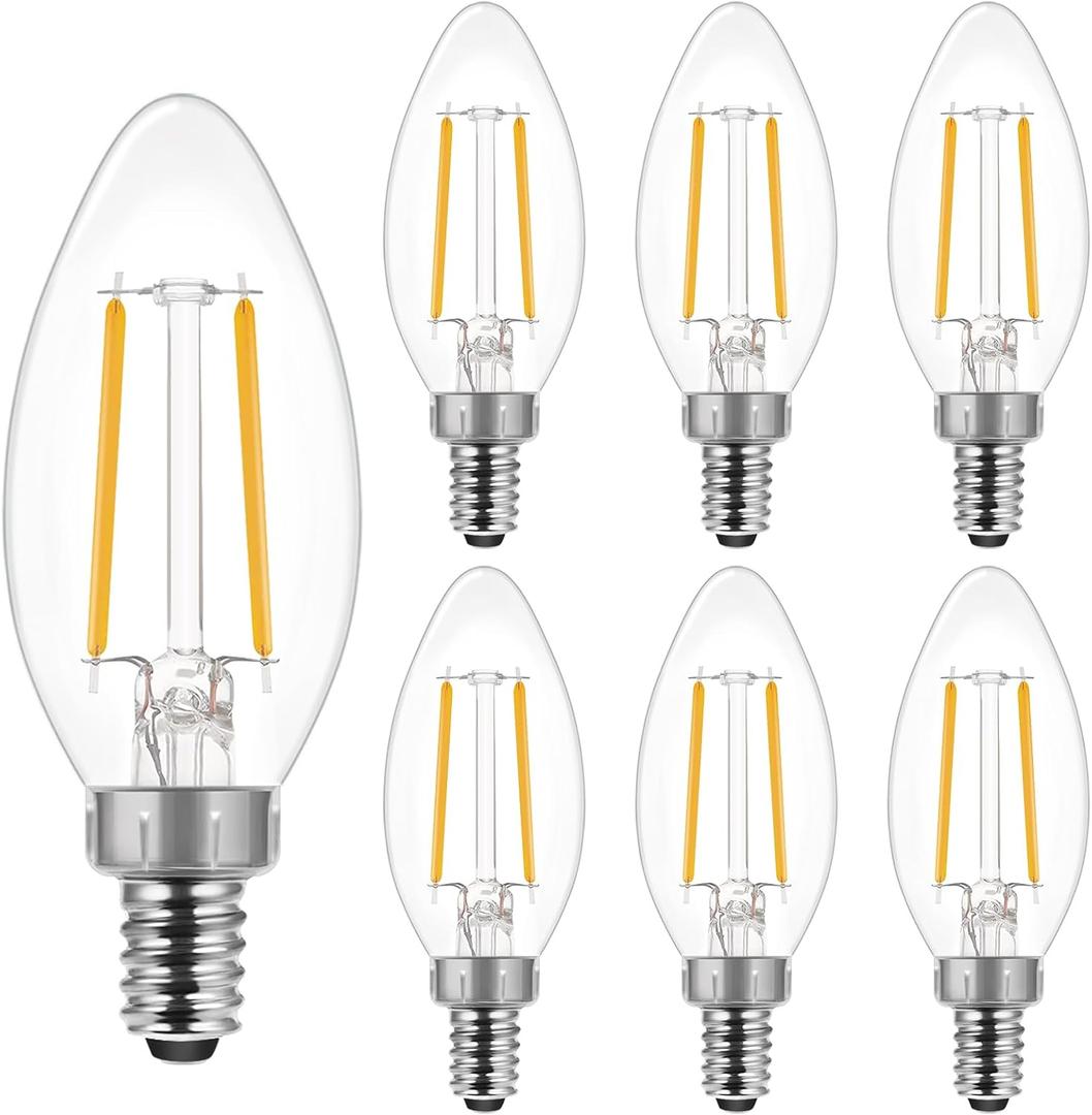 Energetic E12 B10 LED Classic Candelabra Clear Light Bulb, 40 Watt Equivalent, Soft White 2700K, Filament Clear Glass, Non-Dimmable, UL Listed, Pack of 6