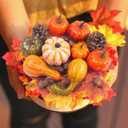 DomeStar Thanksgiving Mini Pumpkins, 8 Assorted Fake Pumpkins and Grounds 30 Maple Leaves 10 Acorns 2 Pine Cones Bowl Filler Fall Garland Wreath DIY Crafts for Harvest Table Centerpieces (Multicolour)