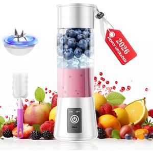 2026 Newly Upgraded Portable Smoothie Blender - Cordless Personal Blender Rechargeable, 13Oz Juice Cup BAP Free, 20,000Rpm Speed Powerful Blending, Freshly Squeezed in Sports/Office, Mother's Day (White)